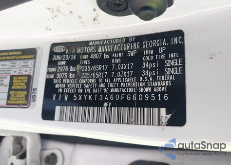 2015 Kia Sorento Lx z USA, uszkodzony, nr VIN 5XYKT3A60FG609516